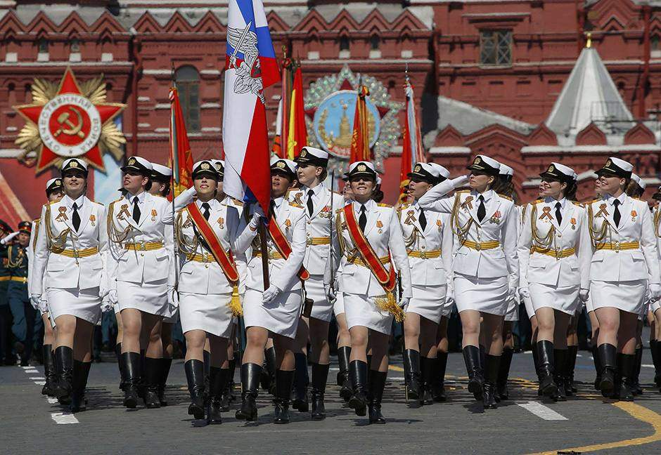 Russian servicewomen march during the Victory Day parade, marking the 71st anniversary of the victory over Nazi Germany in World War Two, at Red Square in Moscow, Russia, May 9, 2016. REUTERS/Sergei Karpukhin