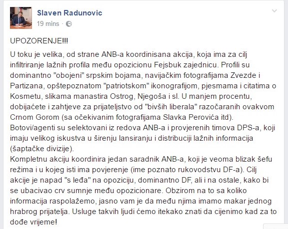 FB post Slavena Radunovica
